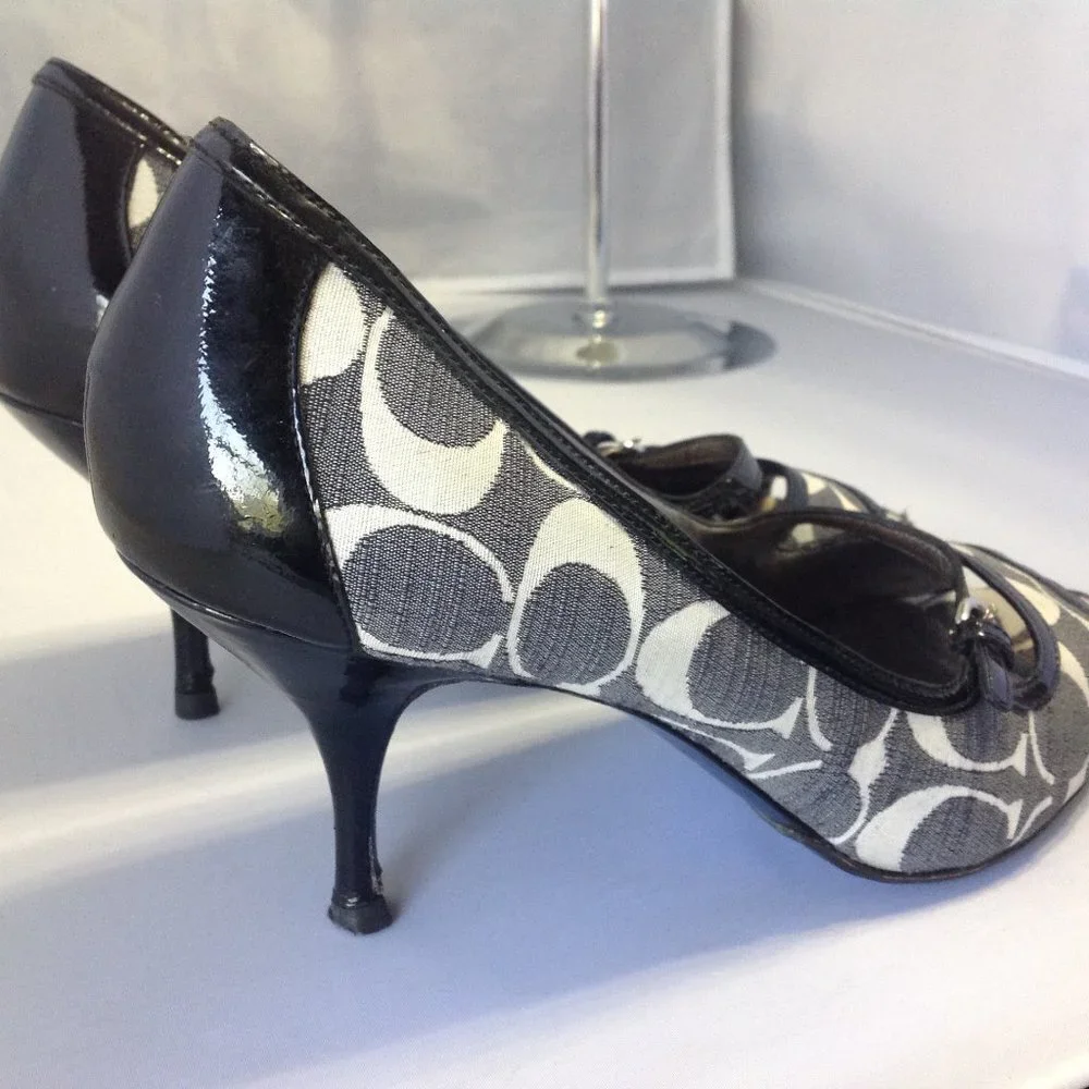 Coach Open Toe Signature canvas/ Leather Pumps
